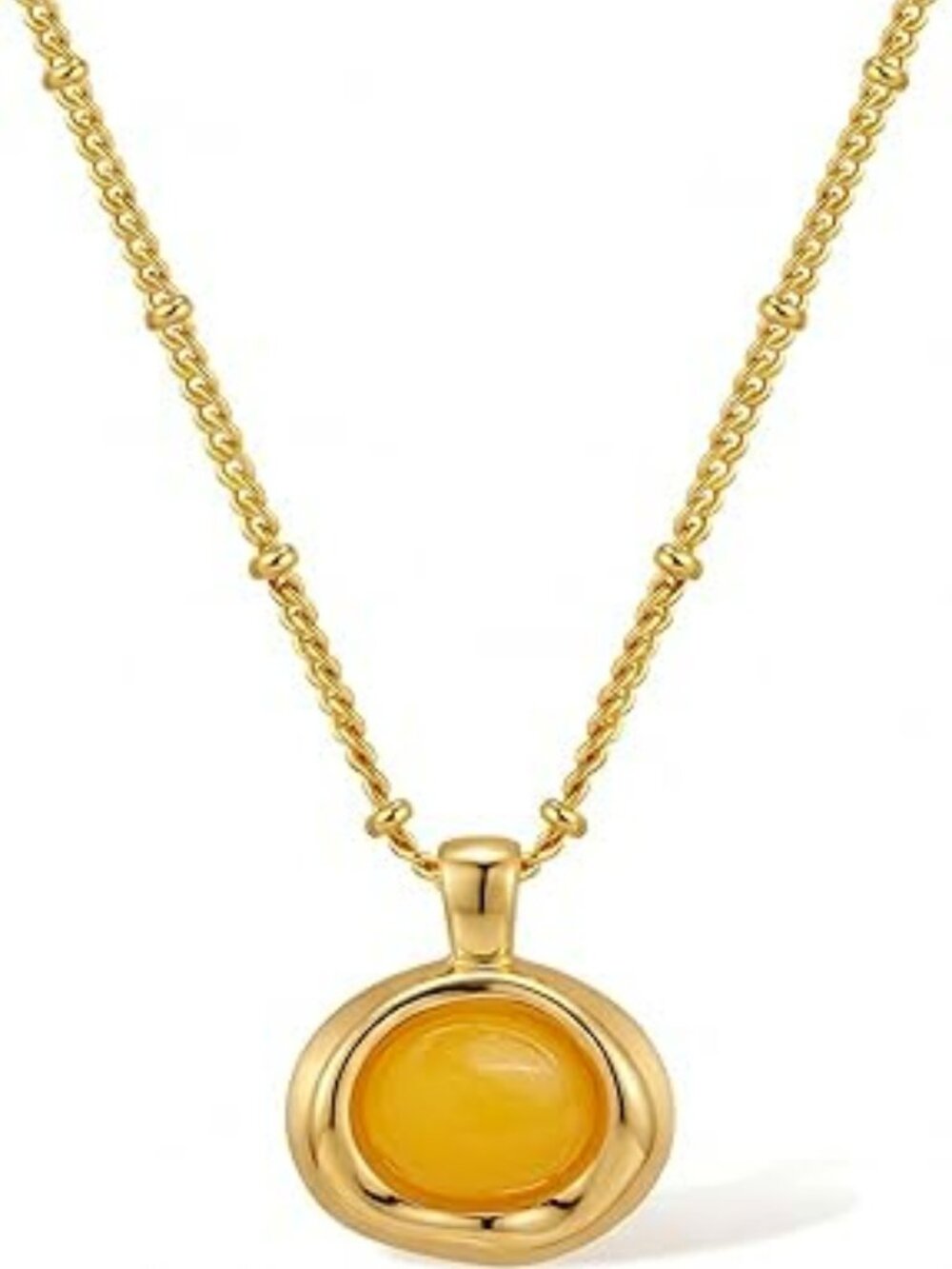 NEW Chunky Gold Stone Pendant Necklace Chunk Gemstone Dangle Elegant Trendy